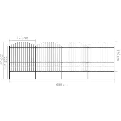 vidaXL Clôture de jardin à dessus en lance Acier (1,75-2)x6,8 m Noir