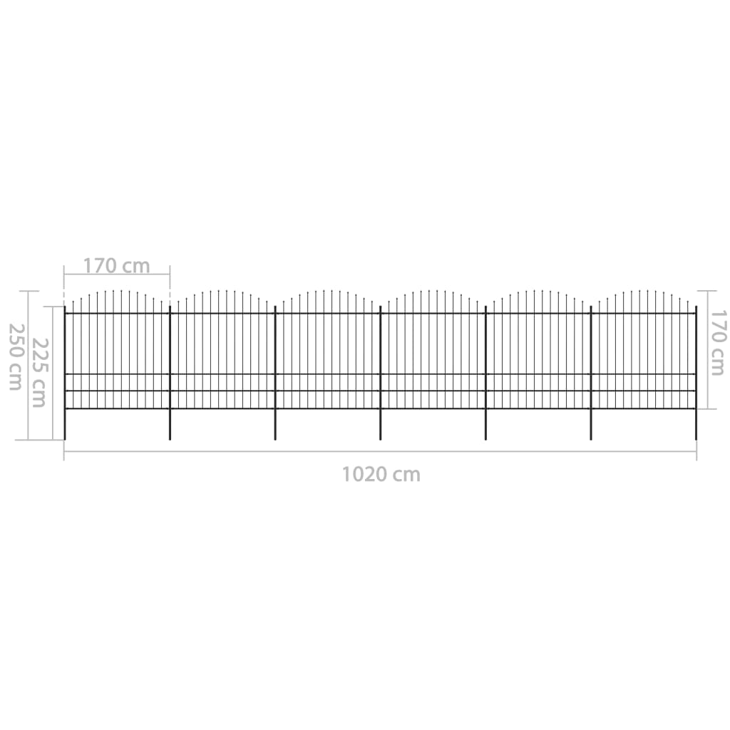 vidaXL Clôture de jardin à dessus en lance Acier (1,75-2)x10,2 m Noir