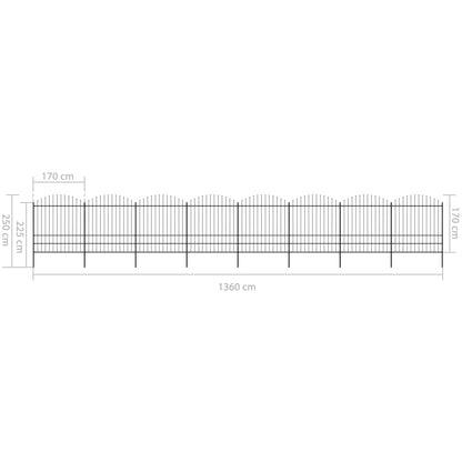 vidaXL Clôture de jardin à dessus en lance Acier (1,75-2)x13,6 m Noir