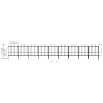 vidaXL Clôture de jardin à dessus en lance Acier (1,75-2)x15,3 m Noir