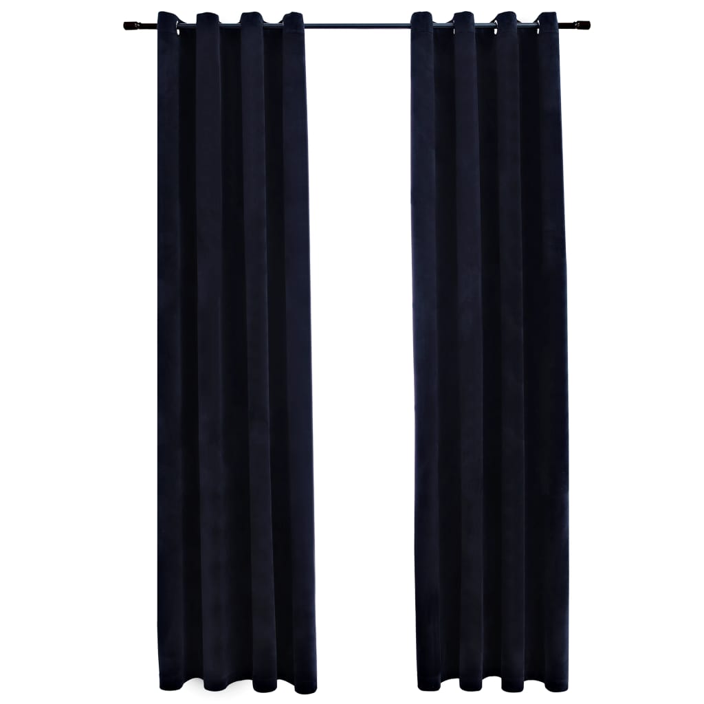 vidaXL Rideaux occultants avec anneaux 2 pcs Velours Noir 140x225 cm