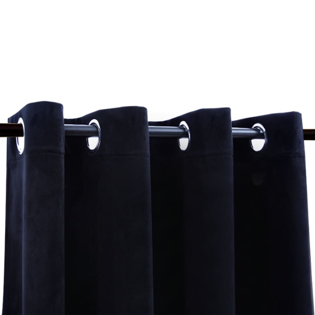 vidaXL Rideaux occultants avec anneaux 2 pcs Velours Noir 140x225 cm