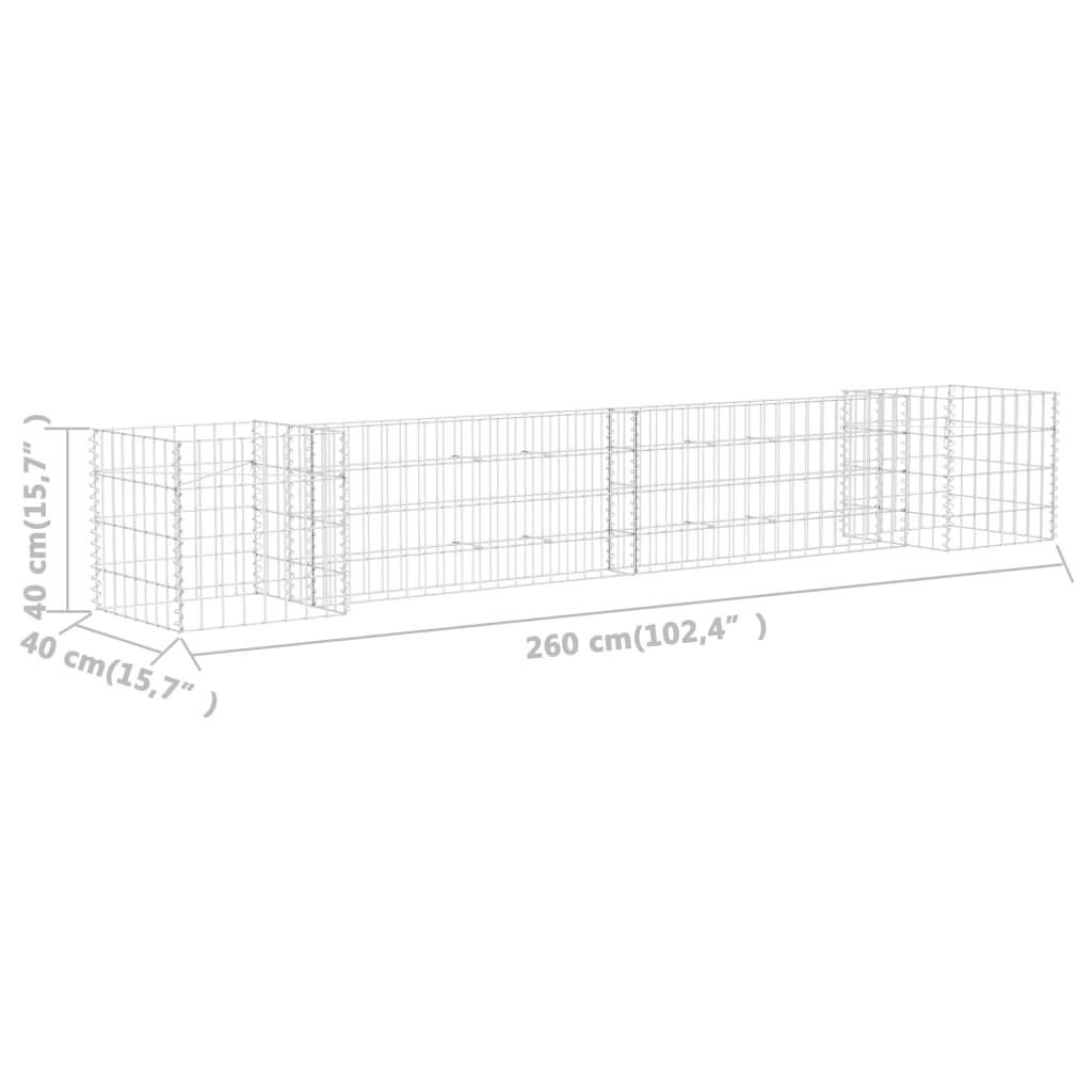 vidaXL Jardinière à gabion en H Fil d'acier 260x40x40 cm