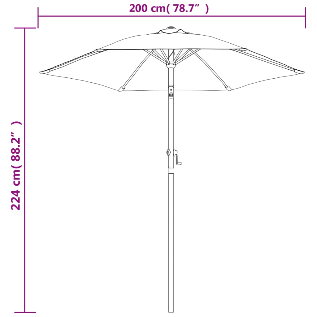 vidaXL Parasol Noir 200x224 cm Aluminium