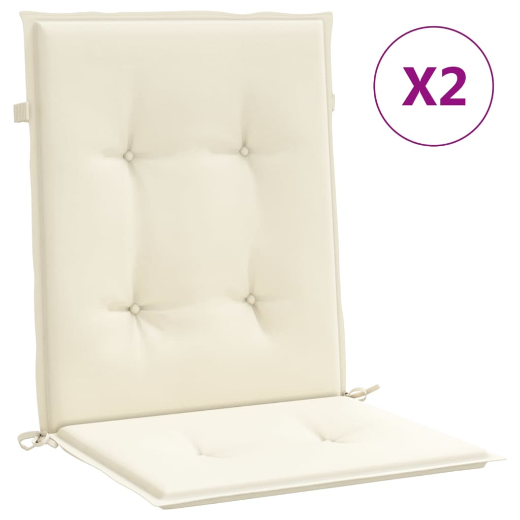 vidaXL Coussins de chaise de jardin à dossier bas lot de 2 crème