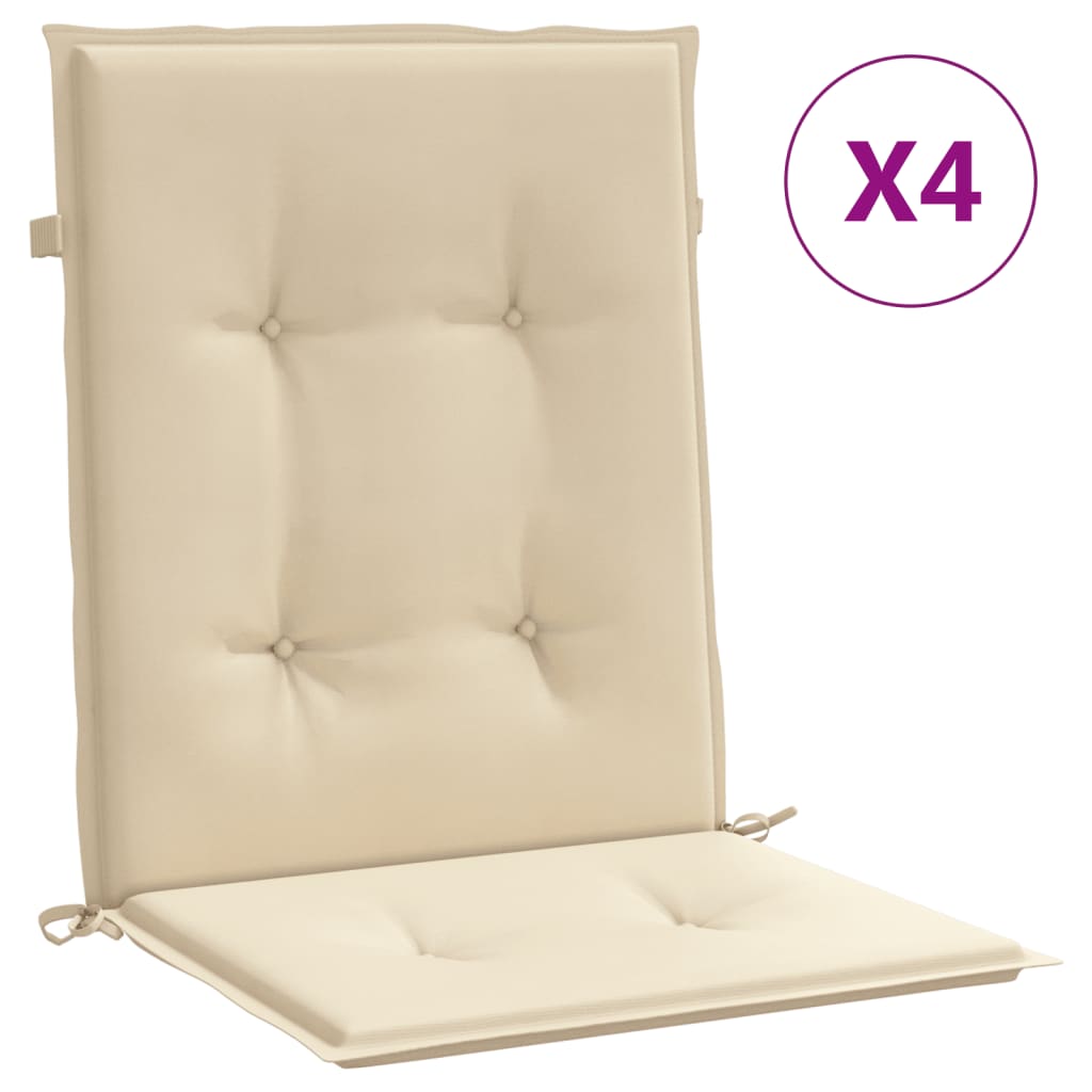 vidaXL Coussins de chaise de jardin à dossier bas lot de 4 beige