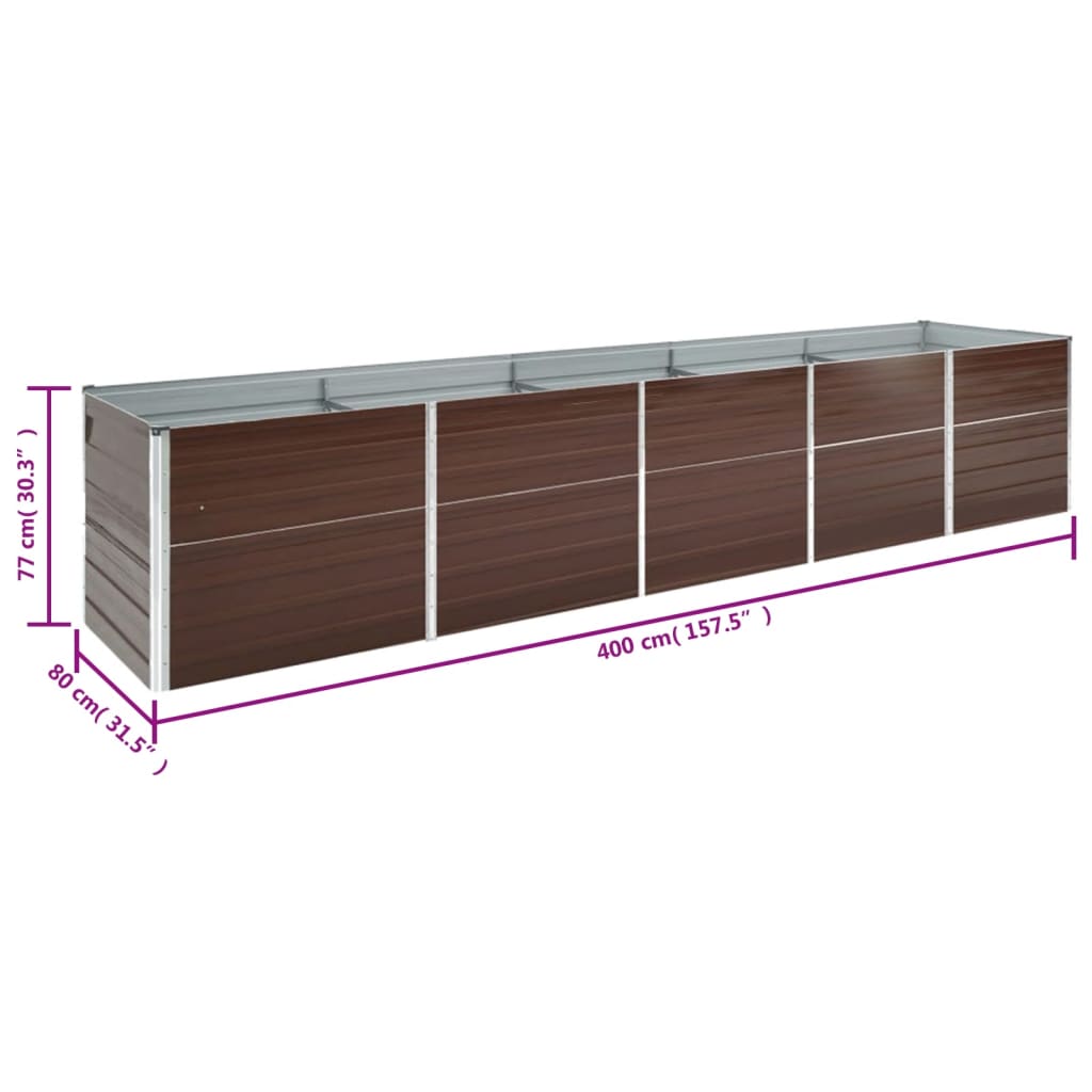 vidaXL Lit surélevé de jardin Acier galvanisé 400x80x77 cm Marron