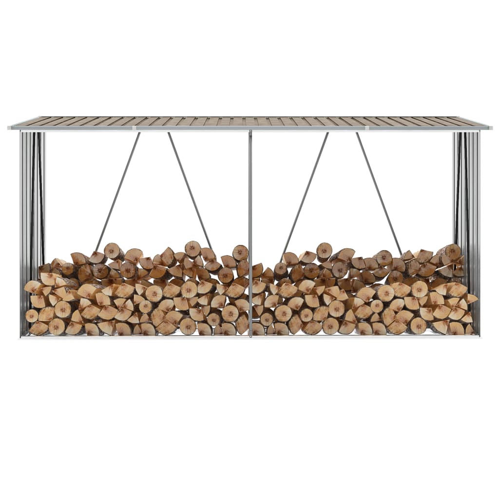 vidaXL Abri de stockage de bois Acier galvanisé 330x84x152 cm Marron