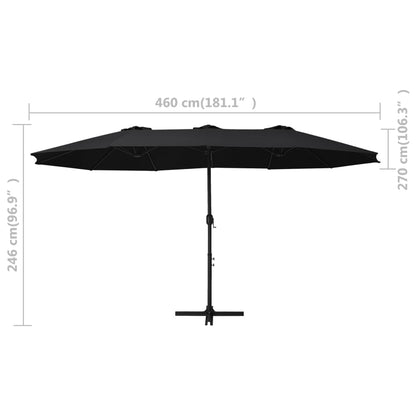 vidaXL Parasol d'extérieur et poteau en aluminium 460 x 270 cm Noir