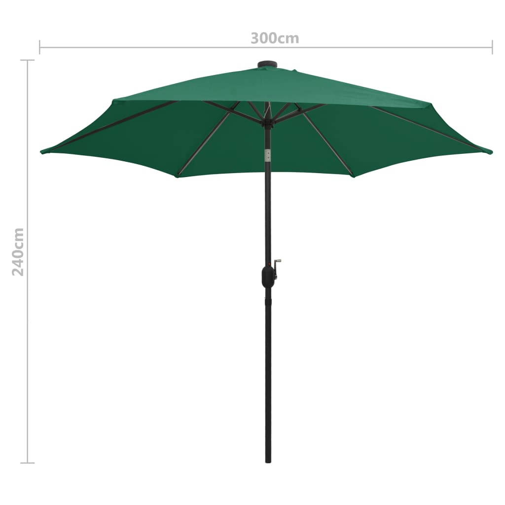 vidaXL Parasol avec LED et mât en aluminium 300 cm Vert
