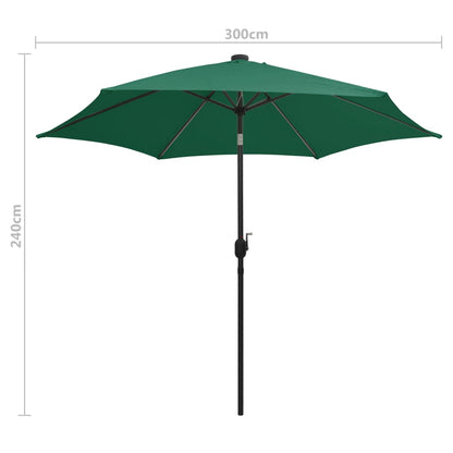 vidaXL Parasol avec LED et mât en aluminium 300 cm Vert