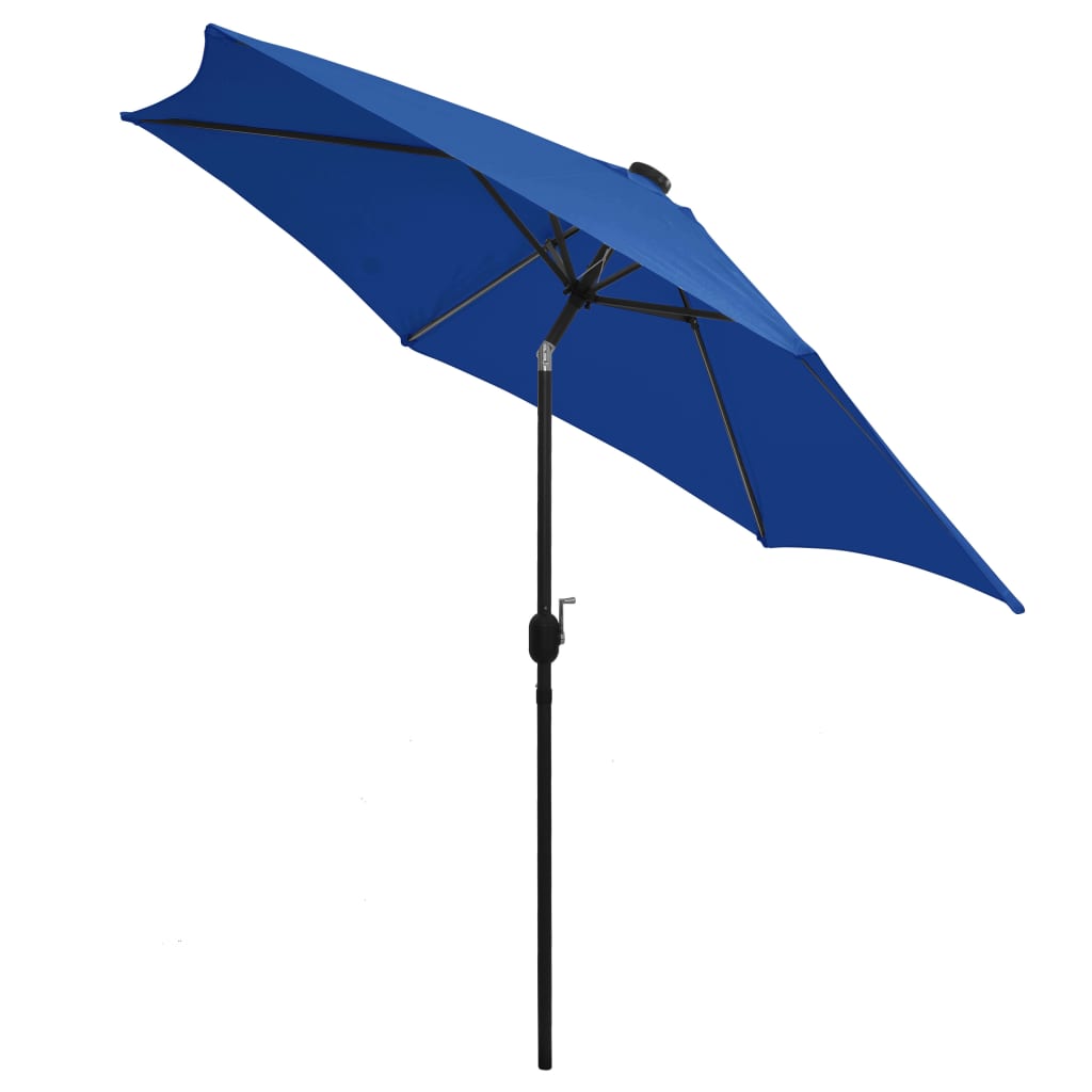 vidaXL Parasol avec LED et mât en aluminium 300 cm Bleu azuré