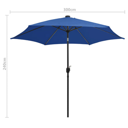 vidaXL Parasol avec LED et mât en aluminium 300 cm Bleu azuré