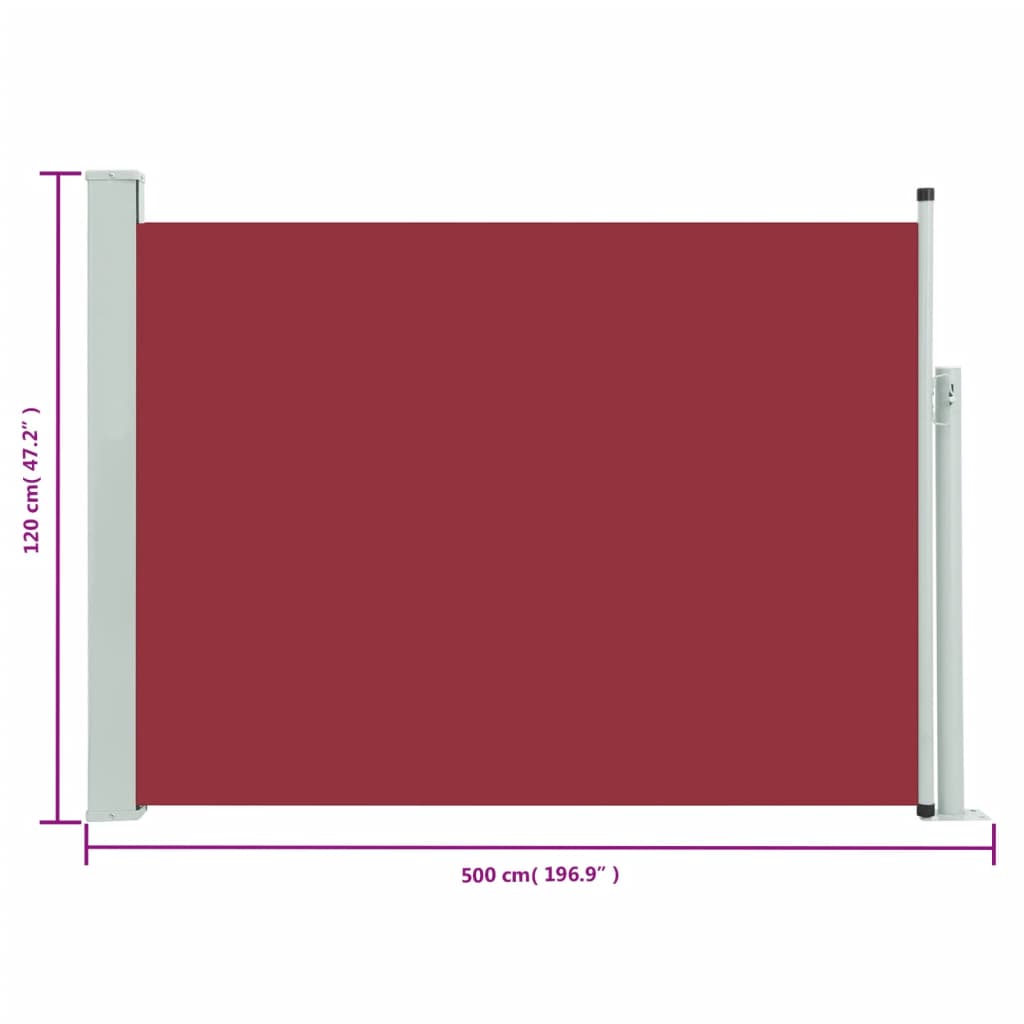 vidaXL Auvent latéral rétractable de patio 120x500 cm Rouge