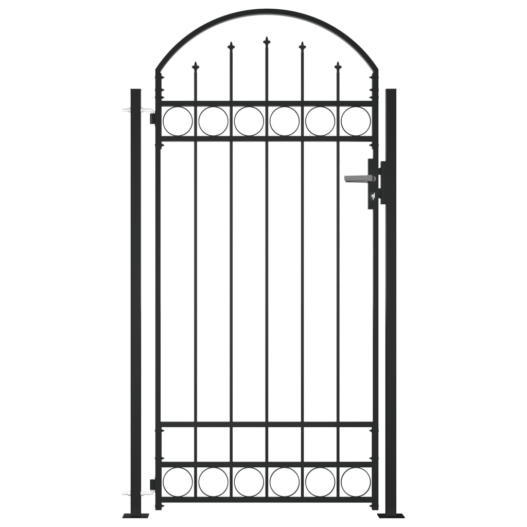 vidaXL Portail de clôture à dessus arqué et 2 poteaux 105x204 cm Noir