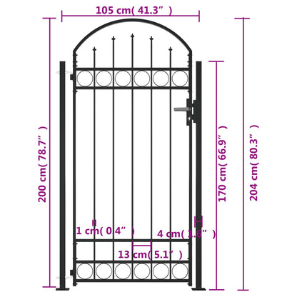 vidaXL Portail de clôture à dessus arqué et 2 poteaux 105x204 cm Noir