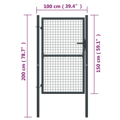 vidaXL Portail en maille de jardin Acier galvanisé 100 x 200 cm Gris