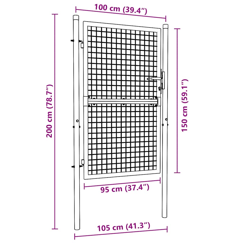 vidaXL Portail en maille de jardin Acier galvanisé 100 x 200 cm Gris