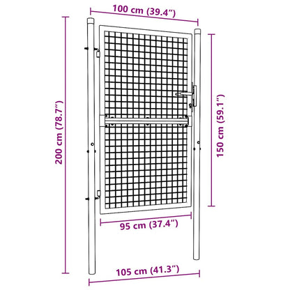 vidaXL Portail en maille de jardin Acier galvanisé 100 x 200 cm Gris