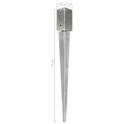 vidaXL Piquets au sol 2 pcs Argenté 7x7x75 cm Acier galvanisé