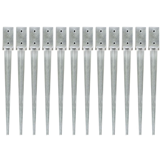 vidaXL Piquets au sol 12 pcs Argenté 7x7x75 cm Acier galvanisé