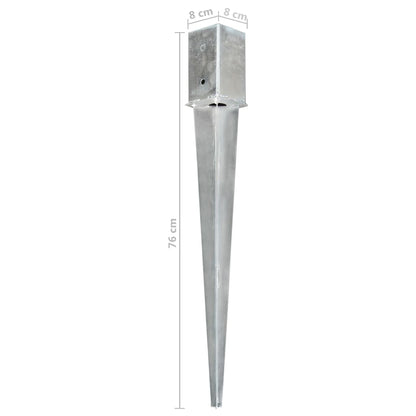 vidaXL Piquets au sol 12 pcs Argenté 8x8x76 cm Acier galvanisé