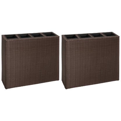 vidaXL Lits surélevés de jardin et 4 pots 2 pcs Résine tressée Marron
