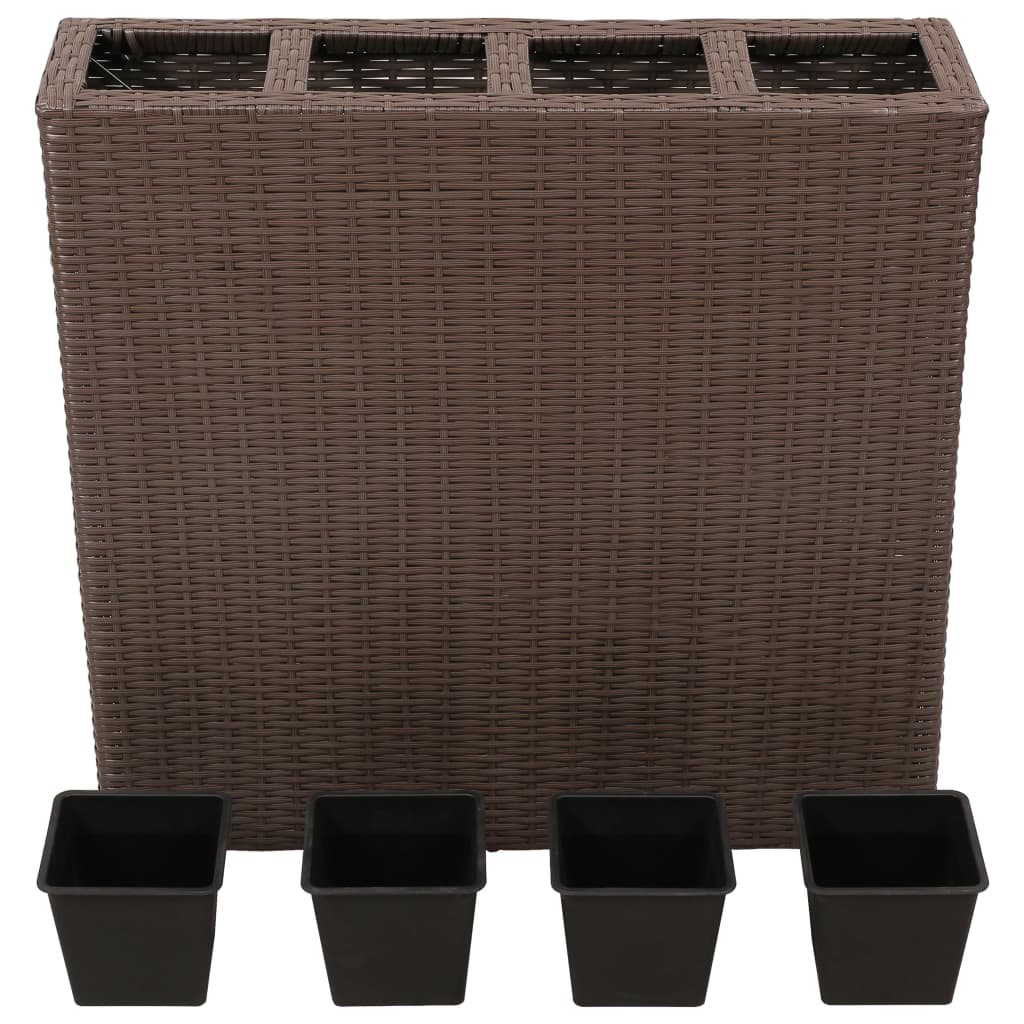 vidaXL Lits surélevés de jardin et 4 pots 2 pcs Résine tressée Marron