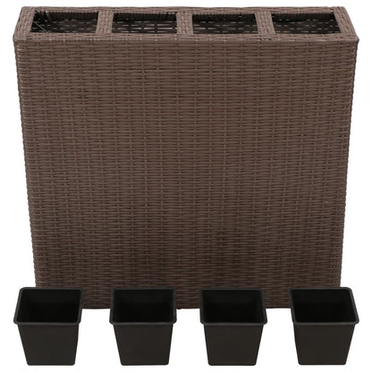 vidaXL Lits surélevés de jardin et 4 pots 2 pcs Résine tressée Marron