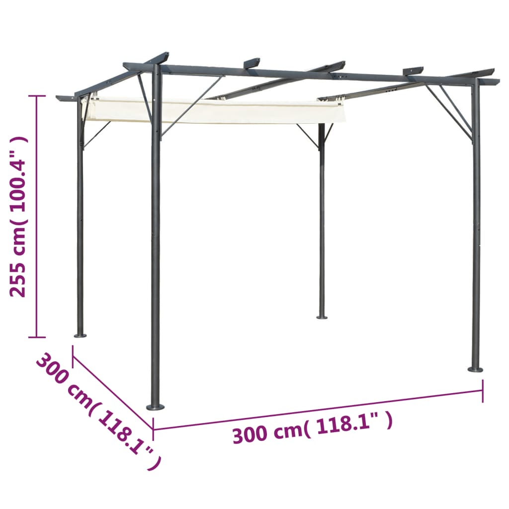 vidaXL Pergola avec toit rétractable Blanc crème 3 x 3 m Acier
