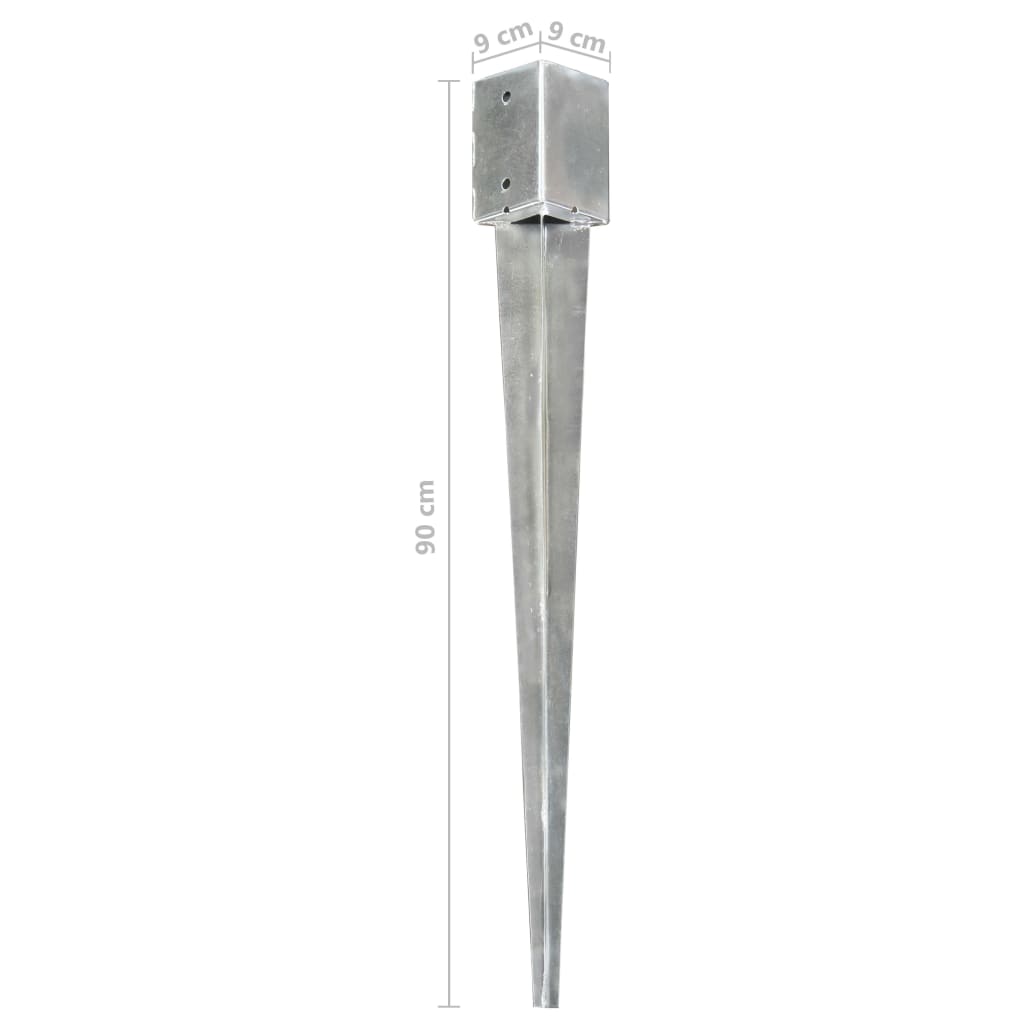 vidaXL Piquets au sol 2 pcs Argenté 9x9x90 cm Acier galvanisé