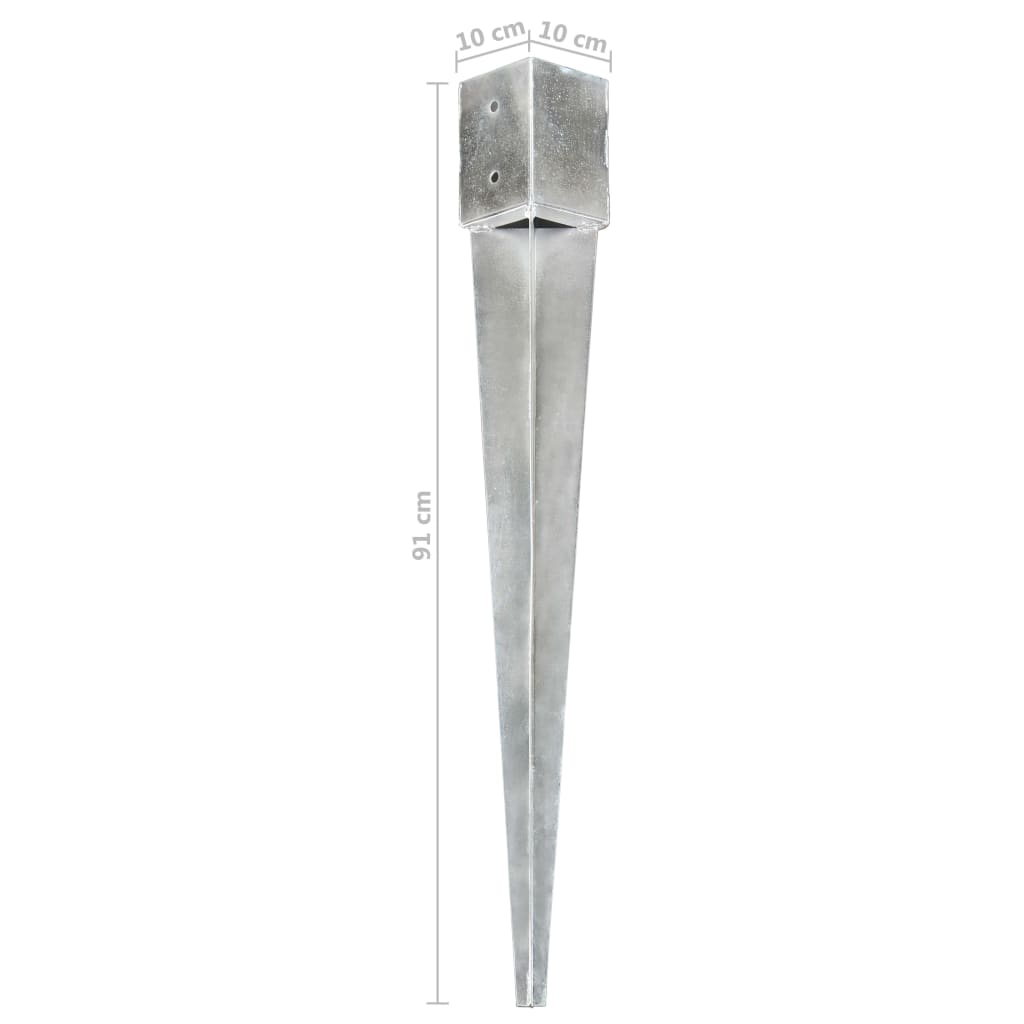 vidaXL Piquets au sol 2 pcs Argenté 10x10x91 cm Acier galvanisé
