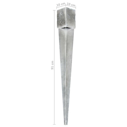 vidaXL Piquets au sol 2 pcs Argenté 10x10x91 cm Acier galvanisé