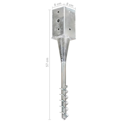 vidaXL Piquets au sol 2 pcs Argenté 8x8x57 cm Acier galvanisé