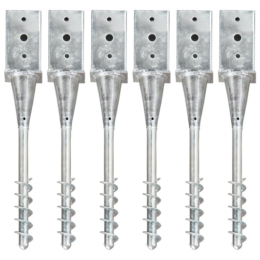 vidaXL Piquets au sol 6 pcs Argenté 8x8x57 cm Acier galvanisé