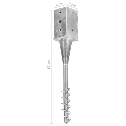 vidaXL Piquets au sol 6 pcs Argenté 8x8x57 cm Acier galvanisé