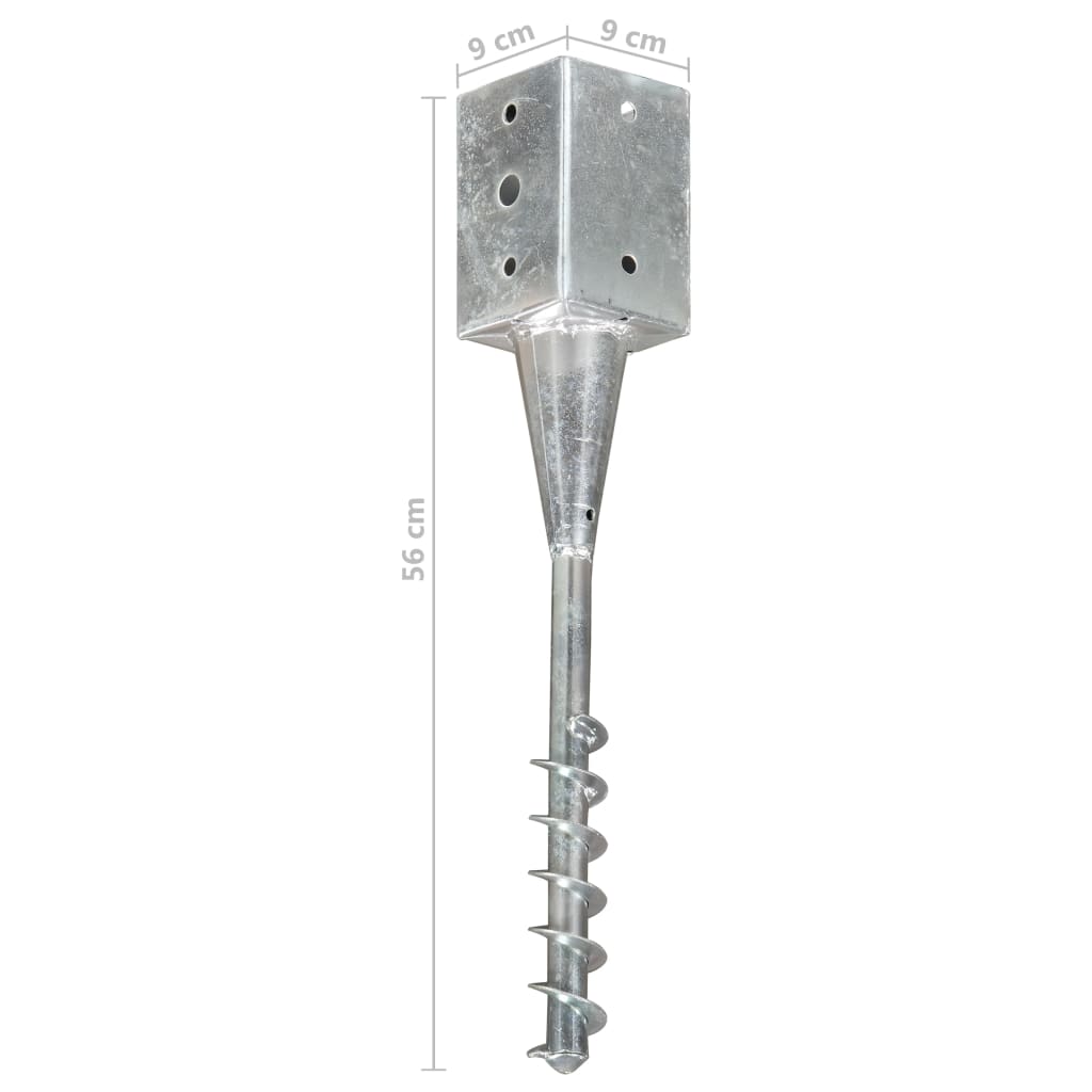 vidaXL Piquets au sol 2 pcs Argenté 9x9x56 cm Acier galvanisé
