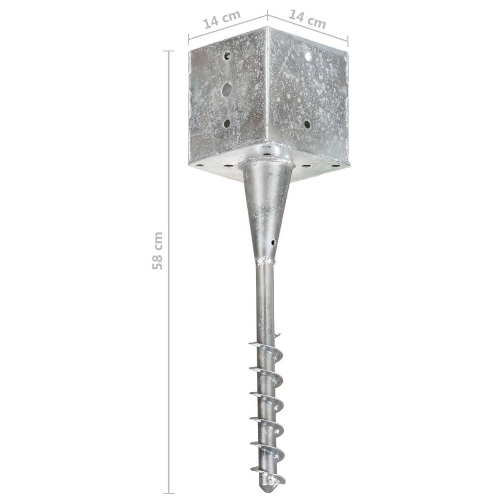 vidaXL Piquets au sol 2 pcs argenté 14x14x58 cm acier galvanisé