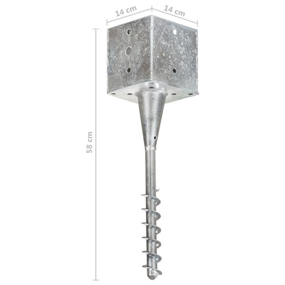 vidaXL Piquets au sol 2 pcs argenté 14x14x58 cm acier galvanisé