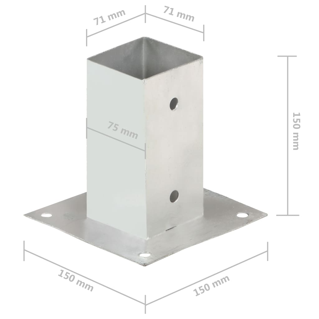 vidaXL Ancres de poteau 4 pcs Métal galvanisé 71 mm