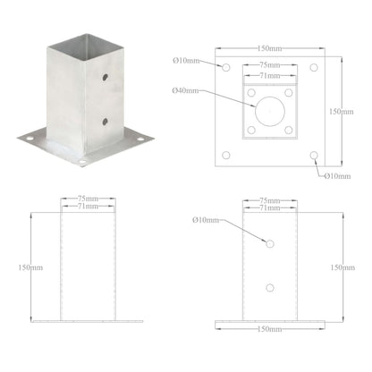 vidaXL Ancres de poteau 4 pcs Métal galvanisé 71 mm