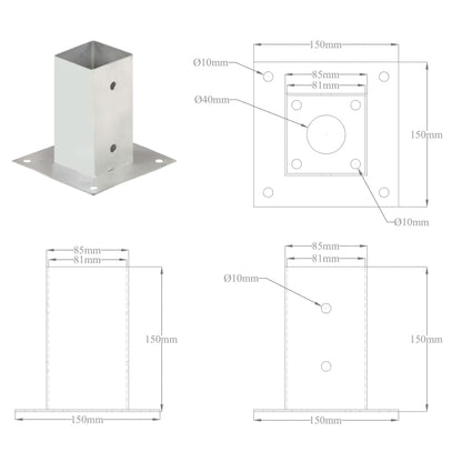 vidaXL Ancres de poteau 4 pcs Métal galvanisé 81 mm