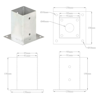 vidaXL Ancres de poteau 4 pcs Métal galvanisé 91 mm