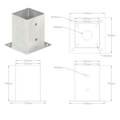 vidaXL Ancres de poteau 4 pcs Métal galvanisé 101 mm