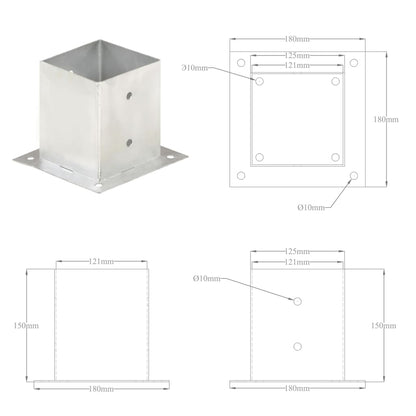vidaXL Ancres de poteau 4 pcs Métal galvanisé 121 mm