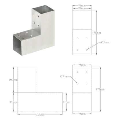 vidaXL Connecteurs de poteau 4 pcs Forme en L Métal galvanisé 71x71 mm