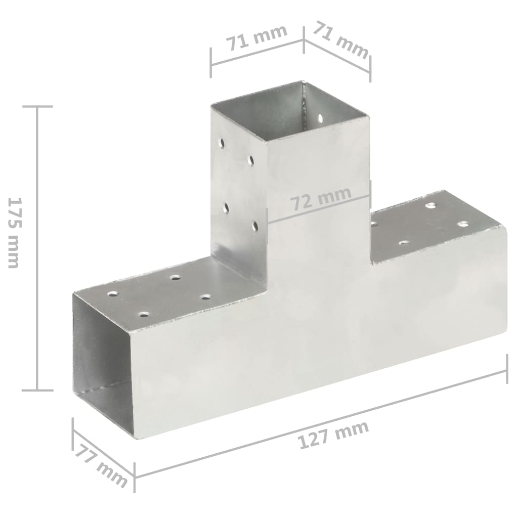 vidaXL Connecteur de poteau Forme en T Métal galvanisé 71x71 mm