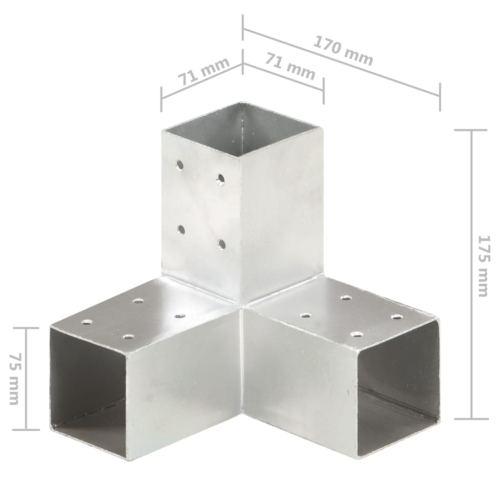 vidaXL Connecteurs de poteau 4 pcs Forme en Y Métal galvanisé 71x71 mm