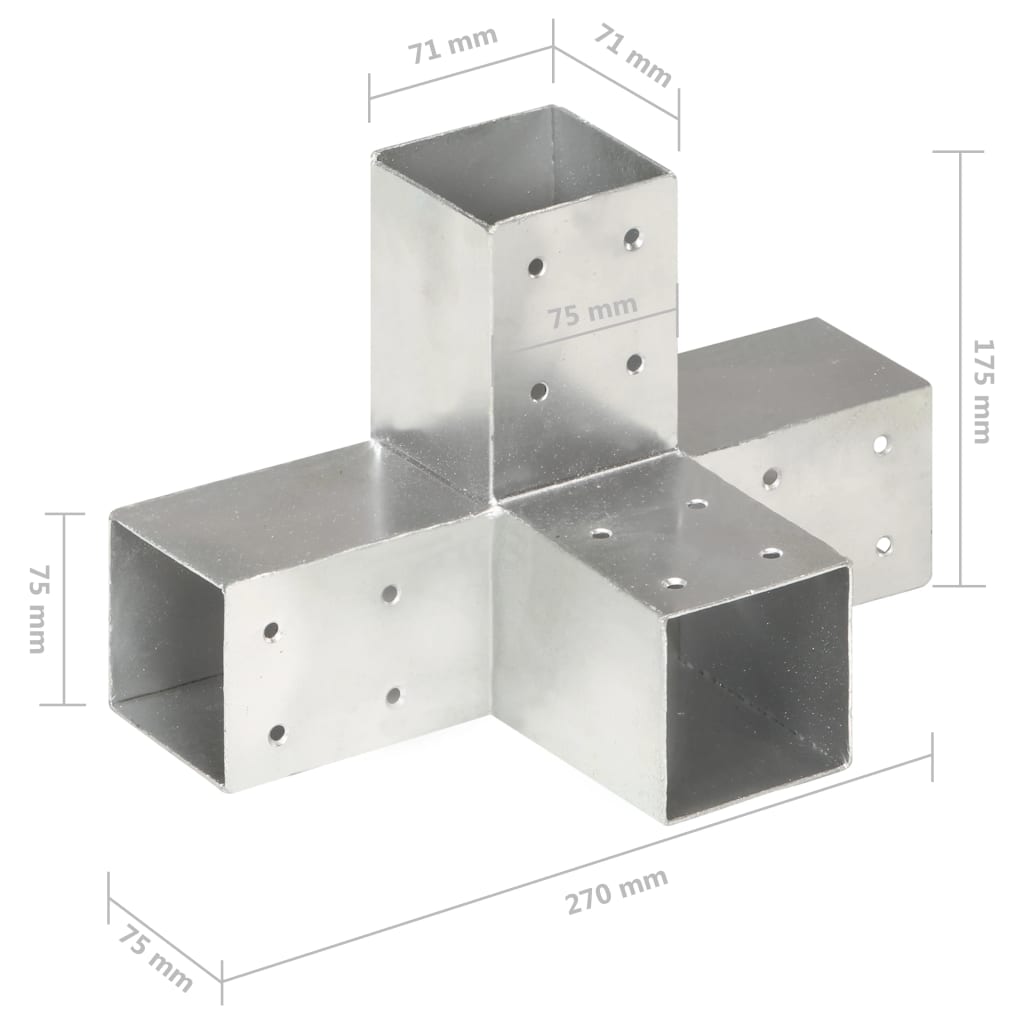 vidaXL Connecteur de poteau Forme en X Métal galvanisé 71x71 mm