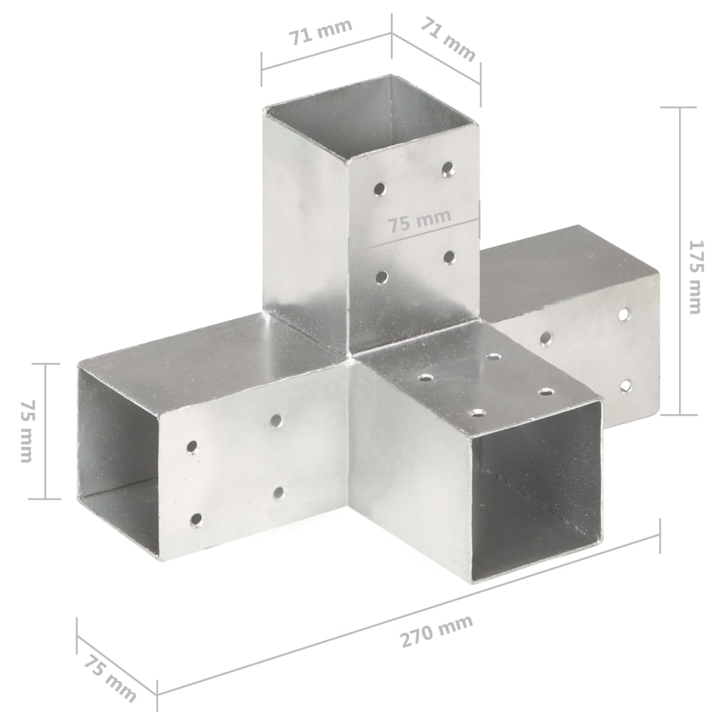 vidaXL Connecteurs de poteau 4 pcs Forme en X Métal galvanisé 71x71 mm